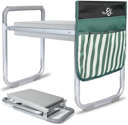 RasGo Garden Kneeler Seat with Handles | Portable & Lightweight Kneeling Pad | Detachable Tool Bag – Multi Use & Foldable | Strong Stool and Chair with Soft EVA Foam Pad | Weight Limit 180kgs
