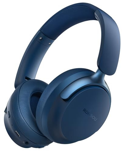 RORSOU B8 Casque Bluetooth Supra-auriculaire, 6 Modes de Musique EQ et 50 Heures de Lecture, Basses Profondes, Casque sans Fil avec Micro, Casque stéréo HiFi léger et Pliable pour Noir Bleu