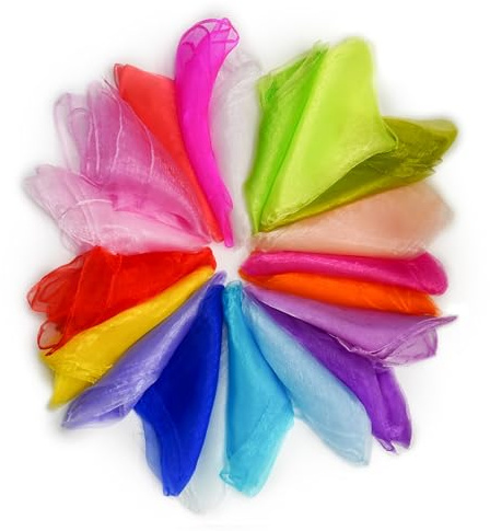 YIYIZI 20 Foulard da Giocoleria 45x45cm per Bambini, Sciarpe Danza in Chiffon Leggero Multicolore, per Spettacolo di Circo, Danza, Giochi Sensoriali e Motricità