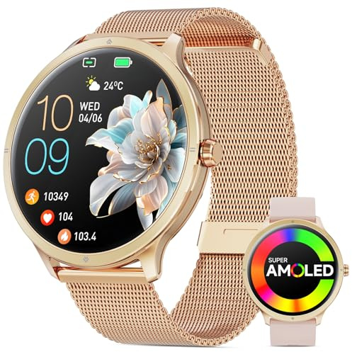 Joautrial Smartwatch Donna, 1,75 AMOLED Grande Schermo Orologio con Chiamate Bluetooth, Doppie cinghie, 100+ Modalità Sportive Fitness Tracker con Sonno/Cardiofrequenzimetro per Android iOS (Rosa)