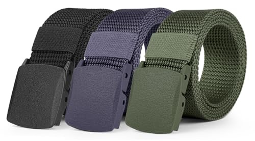 Aomig Ceinture en Nylon Homme, Ceinture Tactique Militaire, Sangle de Ceinture Entièrement Réglable pour le Travail, Boucle Plastique Anti Allergie