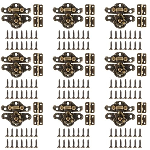 36 Sets Antique Cabinet Furniture Hinge Hasp Clasp, Retro Jewelry Box Hinges and Latches Hooks, Small Latches Hinge for Wooden Jewelry Box and Decorative Cabinet (24 Hinges + 12 Catch)