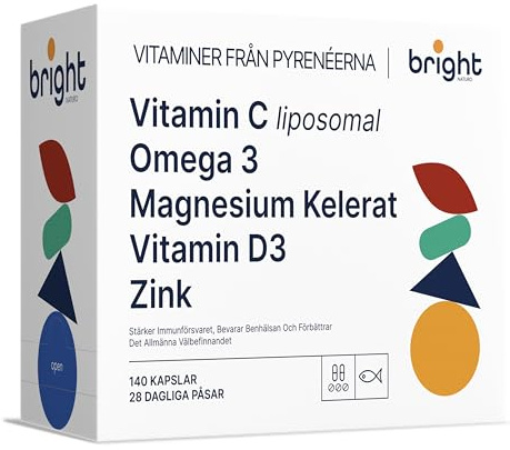 Omega 3 TG, Magnesium, Zink, Vitamin D3 4000, Liposomal Vitamin C - SmartAbsorb™ | för immunförsvar, energi och benhälsa | 28 dagliga portionspåsar