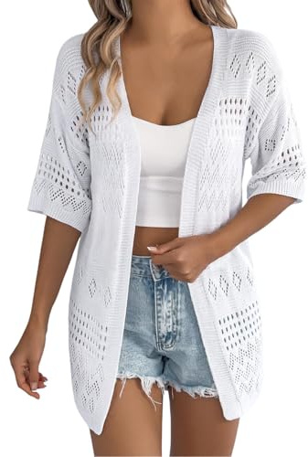 Générique Femme Gilet Ete Chic et Elegant Veste Long Legere Femmes Cardigan Manches Demi Gilets Léger Devant Ouvert Manteau Mi Longue Tricoté Doux Confortable Respirable S-XXL