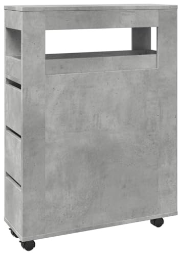 Kaorsrow Armadietto da bagno stretto con ruote, grigio cemento, armadietto da bagno stretto in legno, scaffale a nicchia con cassetti per bagno, cucina e soggiorno, 65 x 23 x 90 cm