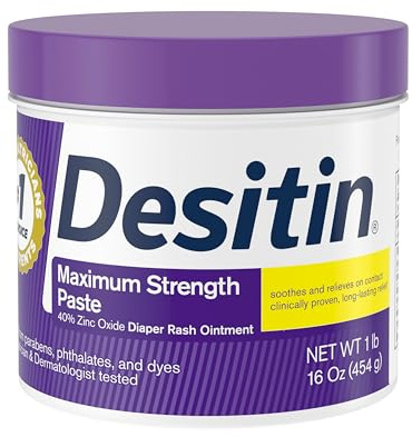 Desitin Maximum Strength Baby Diaper Rash Cream, 40% Zinc Oxide for Treatment, Relief & Prevention, Hypoallergenic, Phthalate- & Paraben-Free Paste, Protects Skin For Up To 12 Hours, 16 oz