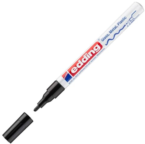 edding 751 gloss paint marker - black - 1 paint marker - round nib 1-2 mm - paint pen for glass, pebbles, wood, plastic, paper - waterproof, high coverage
