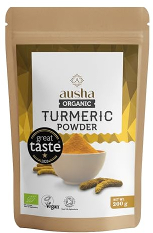 Ausha Organic Turmeric Powder 500g - UK Certified Organic by Soil Association - Cooking, Turmeric Shot, Latte - 1* Great Taste Award 2023 - Curcumin