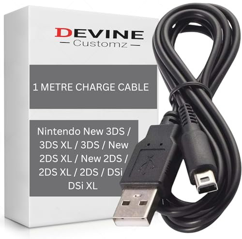 DevineCustomz® 1M USB Charger Cable Compatible for Nintendo 3DS / 3DS XL / New 2DS XL / 2DS / DSi - Black Quality Compact Strong Power
