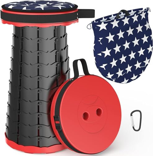 ALEVMOOM Klapphocker,Teleskophocker mit Kissen Karabiner und Tragetasche,Einfach und Tragbar,Camping-Hocker,für Grill,Angeln,Wandern, Garten,Maximale Tragfähigkeit von 200kg
