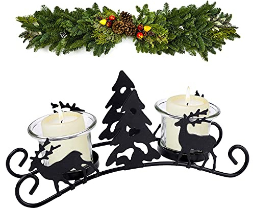 Christmas Candlestick Holder Reindeer Tea light Candle Holders Vintage Metal Candle Holder Christmas Tabletop Candlestick Holders for Xmas Table Decoration