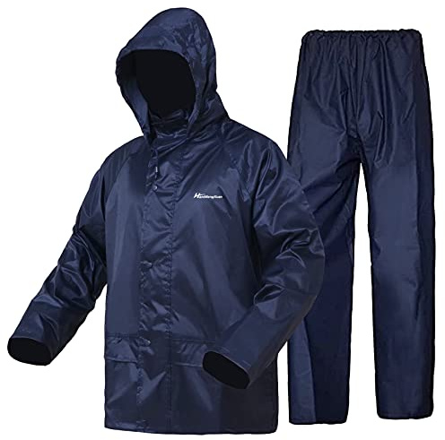 WCBDUT Work Wear Rain suit for Men/Women, Lightweight Waterproof Raincoat Windproof Hooded Rainsuits Rain Gear Jacket and Trousers Set (S, Navy Blue)