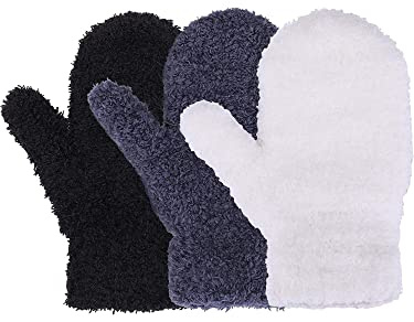 Geyoga 3 Pares Guantes de Punto Elásticos de Invierno para Niños (Negro, Blanco, Gris Oscuro, 1-4 años)