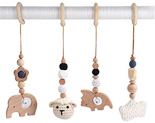 4 Pieces Wooden Baby Play Arch Baby Teether Hanging Pendant Baby Fitness Toy Baby Gymnastics Activity Toy (D)