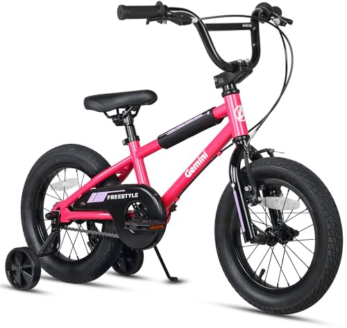AVASTA 14 Inch Little Kids Bike for 3 4 5 Years Old Boys Girls Beiginner Riders BMX Style Bicycle with Bell and Stabilisers, Pink