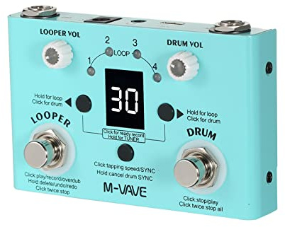 FUNFANG Looper de pedal doble, modelo 407667031, sintonizador de alta precisión, bucle de 11 minutos, 30 tipos de tambor, 9,5 x 5,5 x 0,7 cm, aleación de zinc, alimentado por USB