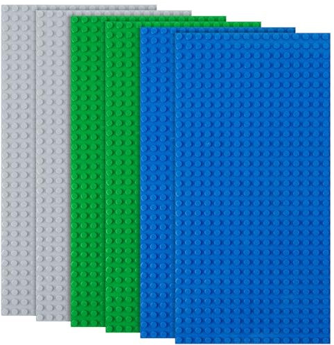HOTUT Classic Baseplates, 6 Pcs Rectangle 16 x 32 Stud Building Base, 12.9 x 25.6 CM Building Board BasePlate, 100% Compatible with All Major Brands, Build and Display Board Set - Grey/Green/Blue