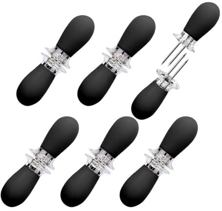 Cinlitek Juego de 12 soportes para mazorcas de maíz de acero inoxidable con diseño entrelazado seguro, tenedores para brochetas de maíz para cocinar en casa, barbacoas, fiestas y camping (negro)