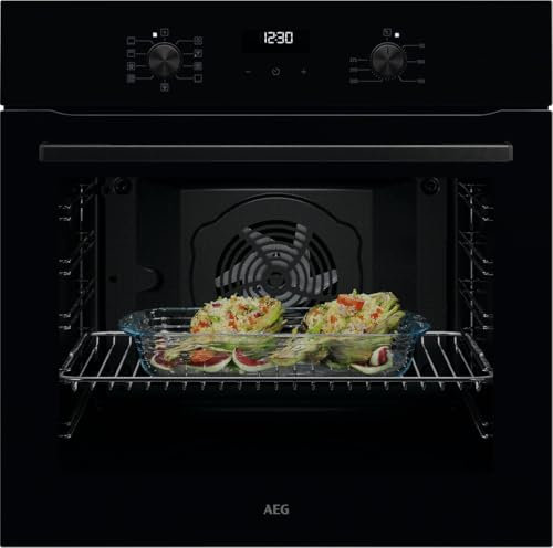 AEG Horno Multifunción TU5AB20WSK, 72 L, Limpieza Aqua Clean, 7 Programas, Ventilador XXL SurroundCook, Cocción Multinivel, Mandos Escamotables, Pantalla LED, Cristal Negro
