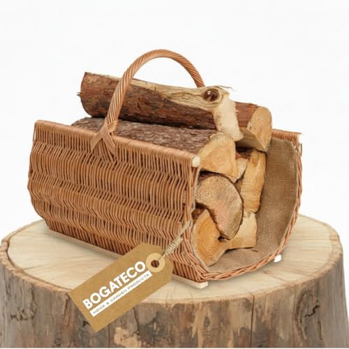 BOGATECO Weidenkorb mit Griff | Kaminkorb 50X35X25 | Handgewebt | Holzkorb mit Verstärkung
