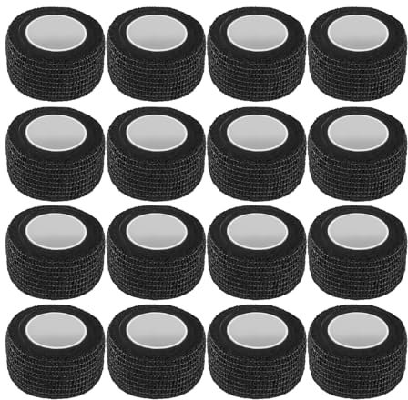 16 Rollen Selbstklebender Verband Set 2.5cm*4.5m Pflaster Rolle Verbandsmaterial Schwarz Elastische Binde Bandage Fixierbinde für Finger Handgelenke Füße Knie