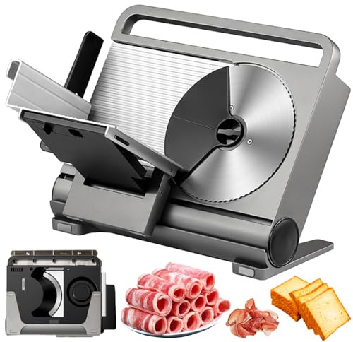 Affettatrice Casa, Affettatrice Pieghevole con Regolazione Spessore 1-15mm, Lama Diametro 19cm, Sicurezza Bambini, Antiscivolo, Affettatrici Elettriche Removibili per Salumi, Carne, Formaggi, Pane