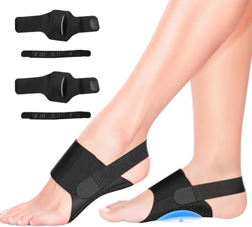 Watlikeup 1 Pair Foot Arch Support,Adjustable Arch Support Bands for Women Men, Compression Sleeves for Planter Facetious Foot Support, Pain Relief & Sore,Flat Feet,Heel Spurs (Black)