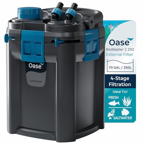 OASE BioMaster 2 250 - Filtro a tanica per acquari – Filtro esterno per acquario con prefiltro EasyClean – Prestazioni silenziose – Acqua dolce e salata, fino a 70 litri