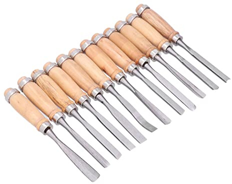 FTVOGUE Scalpelli per Tornitura del Legno, 12 Pezzi di Strumenti per Intaglio del Legno in Acciaio Ad Alta velocità Set da 8 Pollici per Modellazione e Taglio di Smerigliatrice per Tornio