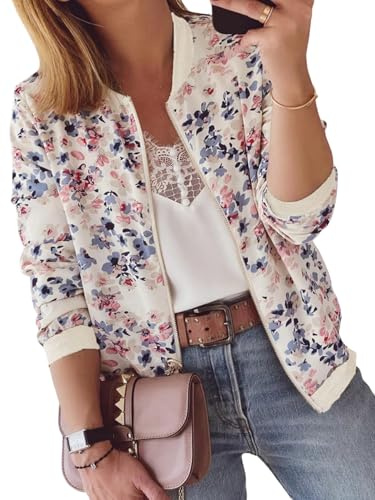 GORGLITTER bomberjacka för kvinnor, höst, blus, elegant pilotjacka med blommönster, lätt, kort, baseballjacka med dragkedja, långärmad övergångsjacka, Aprikosfärger, S
