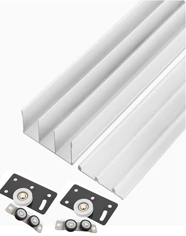 Kit de riel para puerta corredera, sistema de riel suave de 3 vías para puertas de armario y armario, solución de instalación fácil sin ranuras