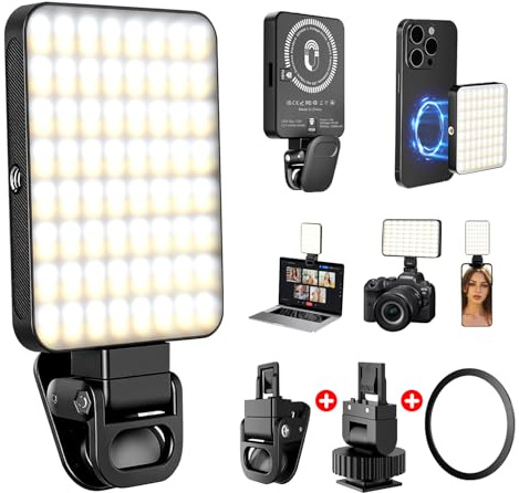 128LED Lumière Téléphone Selfie Light,magnétique Lampe à Selfie Flash Portable 3 Modes d'éclairage ajustés et 10 Niveaux de luminosité pour téléphone, Caméra, Ordinateur Portable,TikTok (Black)