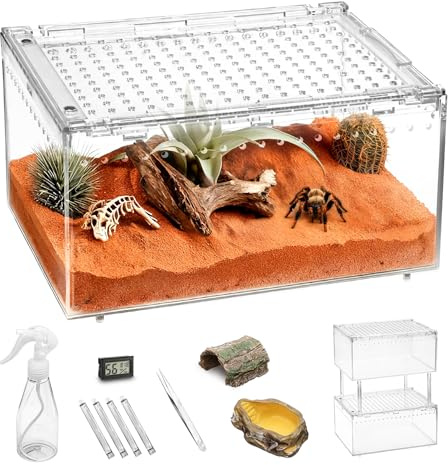 Clioran Large Reptile Terrarium Kit,Escape Proof Tarantula Enclosure,PC Starter Hermit Crab Tank,Spider Habitat for Praying Mantis Cage,Frog Vivarium,Insect House,Lizard Cribs,Leopard Gecko Container