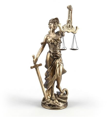 Lovin Product Justitia Statue – Antik Bronze Resin Skulptur, Griechische Göttin der Gerechtigkeit Figur für Schreibtisch, Bücherregal, Wohnzimmerdekor, Anwalt & Richter Geschenk