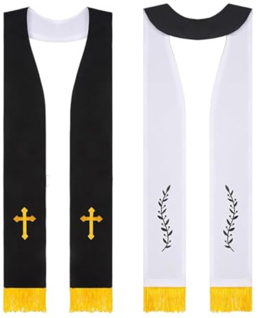 VALICLUD Estola Clerical Reversible Para Boda Con Bordado De Cruz Y Borlas Chal Pastoral Doble Cara 74.80 Pulgadas Y Transpirable Para Ceremonias Religiosas Y Oficios Nupciales 2 Unidades