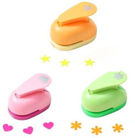 3 Pcs Paper Punches For Crafts,Colorful Craft Hole Punch,Snowflake Star Heart Hole Punch,Circle Cutters for Crafting,DIY Punch for Scrapbooking Greeting Cards Gift Packaging, Pattern Size: 5/8 Inch
