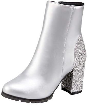 Generisch Botines de tacón alto con purpurina para ocasiones festivas elegantes de noche, plata, 37 EU