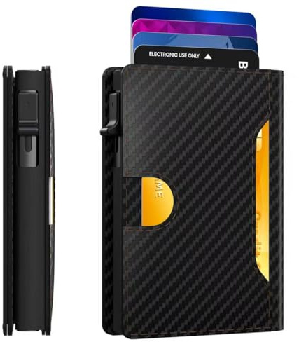 Frapkom Wallet for Men 8-11 Cards, Smart Pop Up Card Wallet, Anti-Theft RFID Blocking Wallets with Cash Slots ID Window, Ultra Thin, Front Pocket (Carbon Fiber)