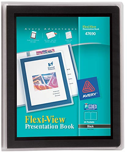 Avery Flexi-View 47690 - Libro di presentazione, con finestra frontale trasparente per pagina del titolo, 24 pagine antiaderenti, 1 libro nero