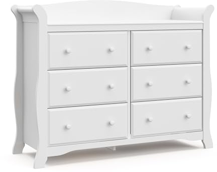 Storkcraft Avalon 6 Drawer Double Dresser (White) – Dresser for Kids Bedroom, Nursery Dresser Organizer, Chest of Drawers for Bedroom with 6 Drawers, Classic Design for Children’s Bedroom