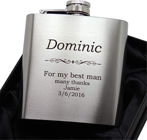 Engraved Hip Flask Gift Set, 6oz, Black/Silver, Personalized Design Options, Funnel Included (Classic, 6oz Silver)