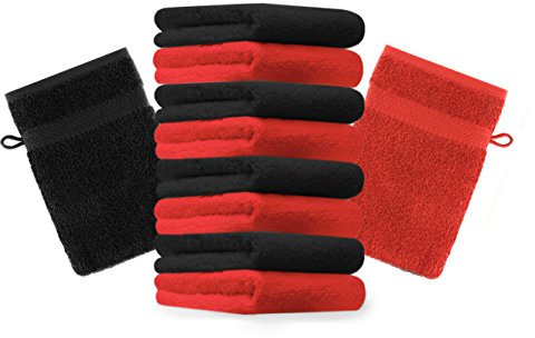 Betz 10 Stück Waschhandschuhe Premium 100% Baumwolle Waschlappen Set 16x21 cm Farbe rot und schwarz