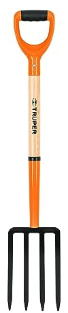 Truper Garden Fork, 4 Tines, 29-Inch Ash Wood Handle with Comfort Grip Y Handle, Forged One-Piece Steel Head (Model BJ-4P / 11018)
