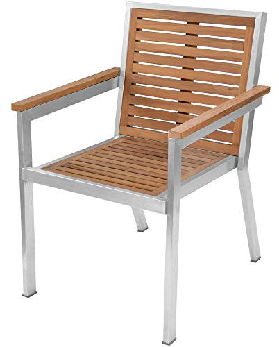 Teako Design Stapelstuhl Dosazzo Edelstahl Teak unbehandeltem Massivholz Gartenstuhl Teakholz Wetterfest Terrassenstuhl
