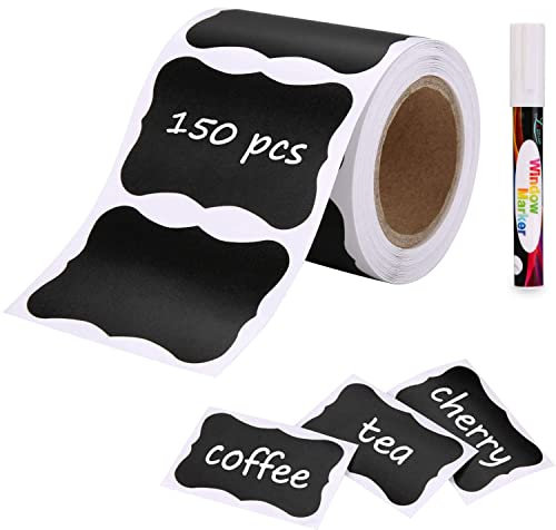 Chalkboard Labels, Joyoldelf 150Pcs Waterproof Reusable Blackboard Stickers Kit for Kitchen Organize with 1 White Chalk Pen, Removable Label Sticker to Decorate Your Pantry Storage Office (Lace)
