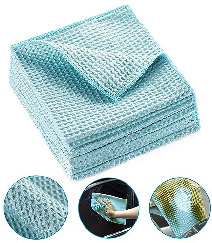 MAKUANG 8 Pack Waffle Weave Microfiber Towels,Premium 3D Mesh Waffle Weave Quick Drying Towel for Car Detailing,All-Purpose Streakless Microfiber Cleaning Cloth Kitchen Dish Rags,12 x 12 Inches,Blue