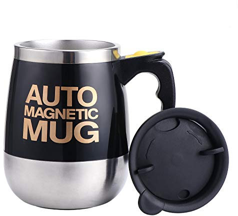 TsunNee 400ML Elektrischer selbstrührender Kaffeebecher, Edelstahl, automatisch, magnetisch, für Kaffee, Tee, heiße Schokolade, Milch, Kakao, Protein, Schwarz