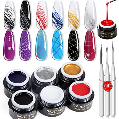 Spider Gels d'araignée Vernis Semi Permanent pour Ongles 6 Couleurs, Saviland Vernis à Ongles Kit Art Complet de Peintures pour la Décoration des Ongles le Dessin de Lignes