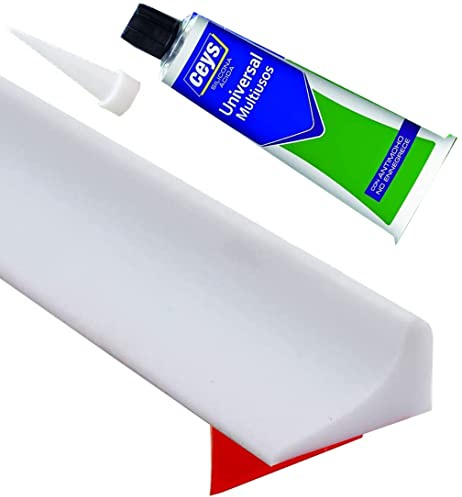 1M Barrera Agua Ducha + Silicona Selladora para que no salga el agua, Perfil silicona vierteaguas para baño, Goma borde plato ducha, copete encimera cocina, Múltiples Usos (1 Metro, Blanco)