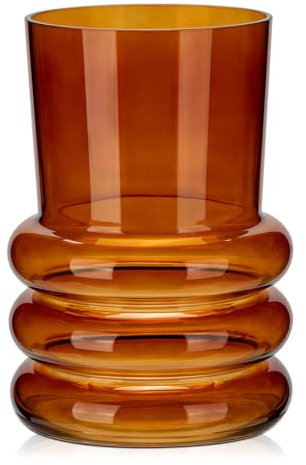 Hollyone Bernsteinglasvase für Blumen, moderne Glasvase für Heimdekoration, Hochzeit, Party, Tisch, Tafelaufsatz, Regal, Wohnzimmer, Schlafzimmer, Küchendekoration, 18 cm